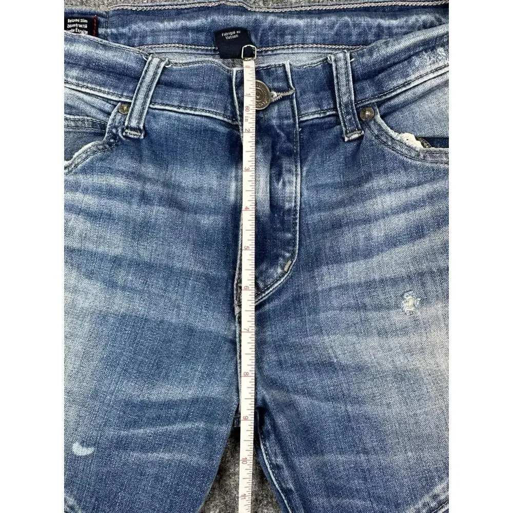 Mens TRUE RELIGION Geno Relaxed BIKER Slim MOTO 30‎ x 31.5 Blue DISTRESSED Jeans